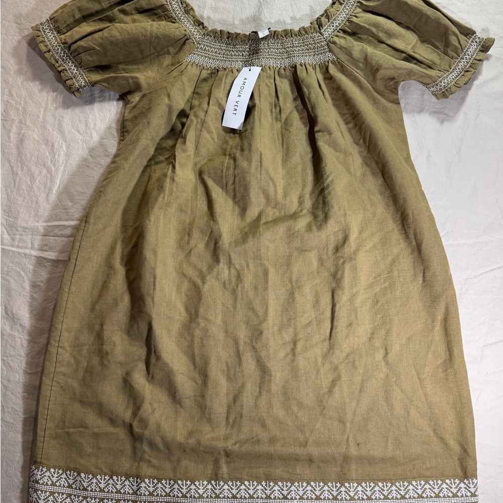 Amour Vert Tan Dress Linen Blend Women’s